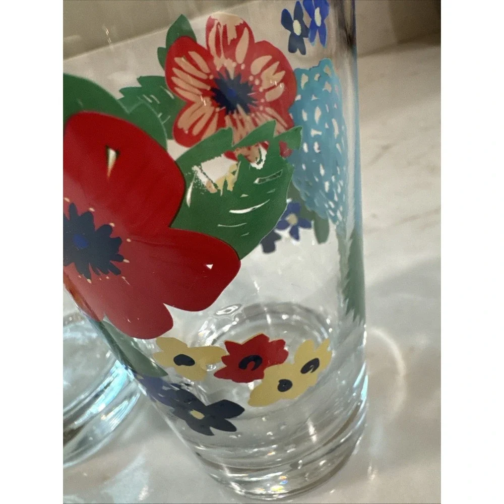 TWO Pioneer Woman Dazzling Dahlias Floral 16‎ oz Glasses Discontinued